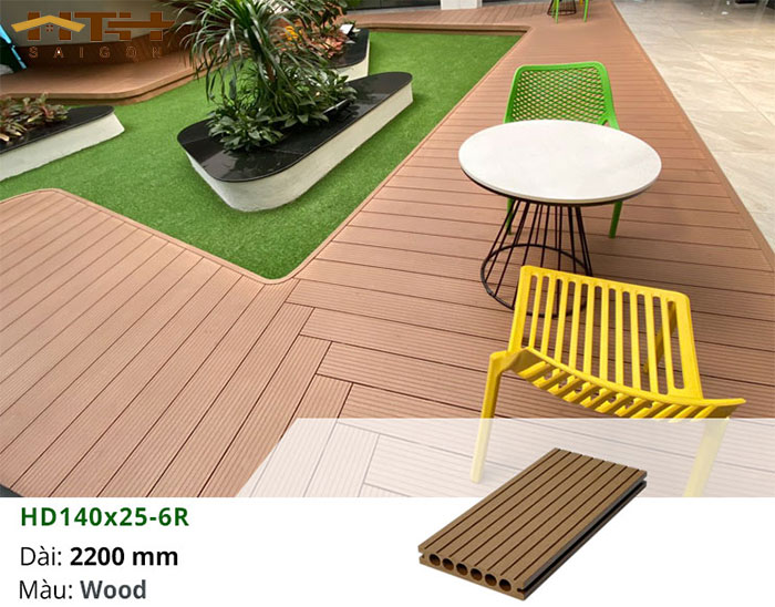 Lót sàn gỗ nhựa HD140x25-6R cho lỗi đi sân vườn