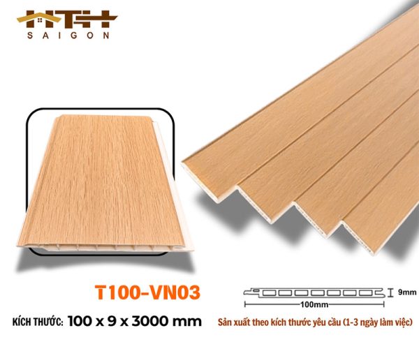 Tấm ốp phẳng 100mm màu sồi vàng đậm T100-vn03