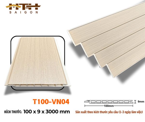 Tấm ốp phẳng 100mm vân gỗ kem T100-vn04